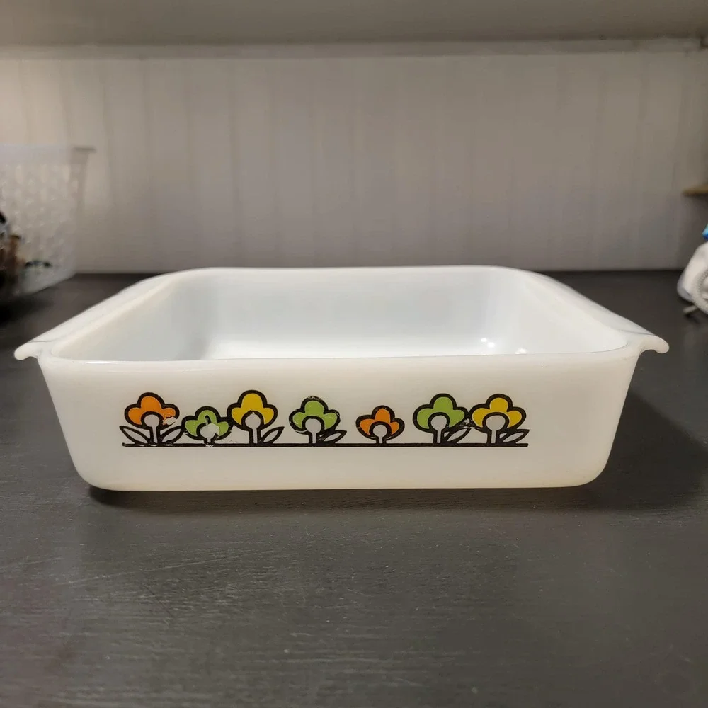 Vintage FireKing Summerfield Flowers Square Pyrex Baking Dish